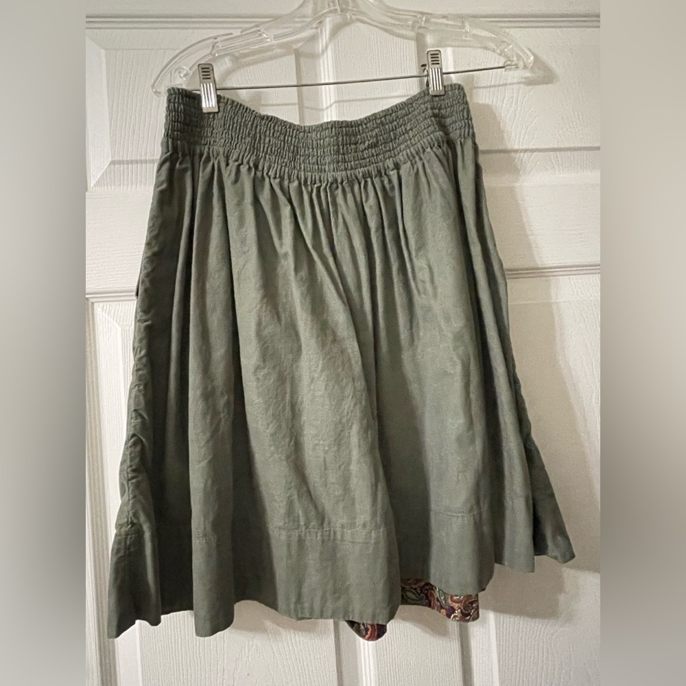 Olive Green Corduroy Skirt with Pockets